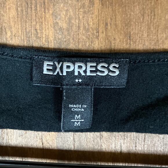 Express Womens Shirt Black Open Criss Cross Back Short Sleeve Stretch Medium - Picture 6 of 12